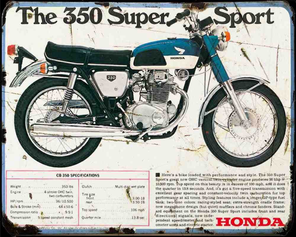 Honda Cb350 68 A4 Photo Print Motorbike Vintage Aged