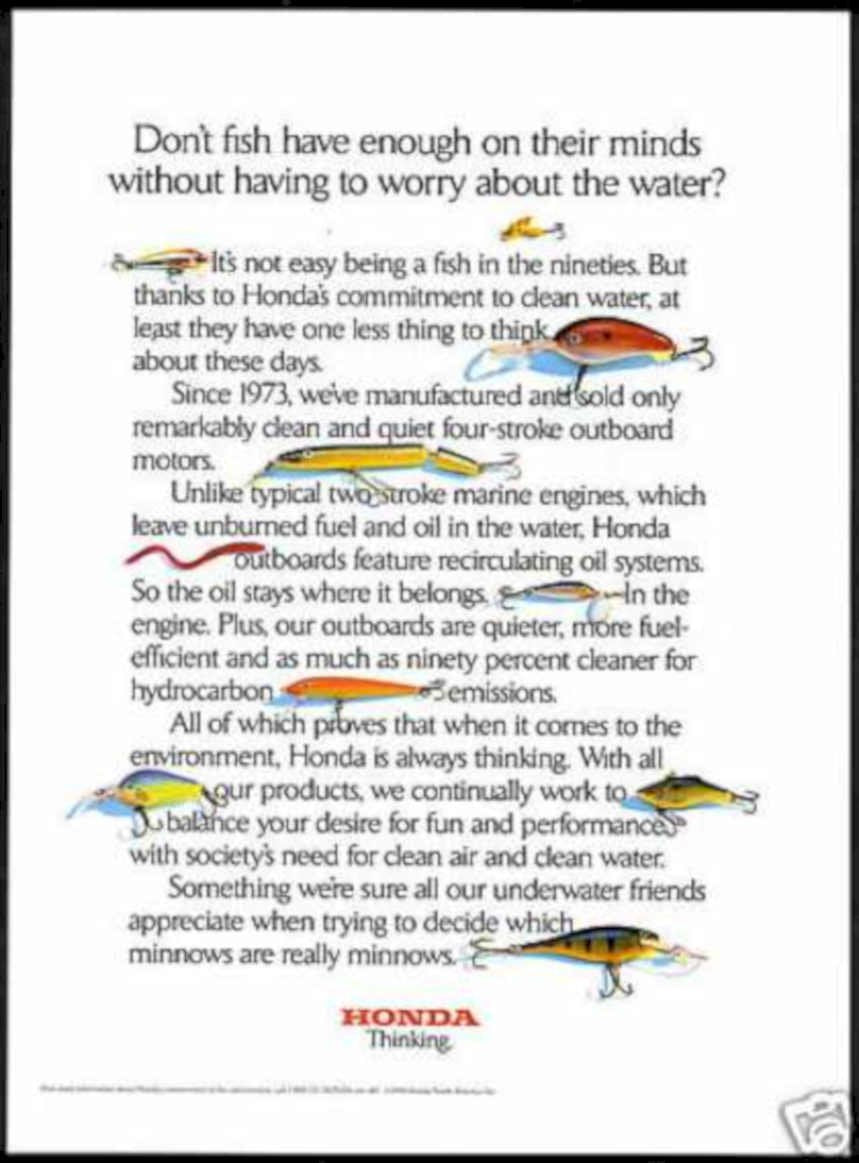 Honda Outboard Fish Vintage Retro Advert Ads A4 Photo Print