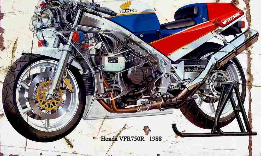 Honda VFR750R 1988 ghosted Aged Vintage A4 Photo Print