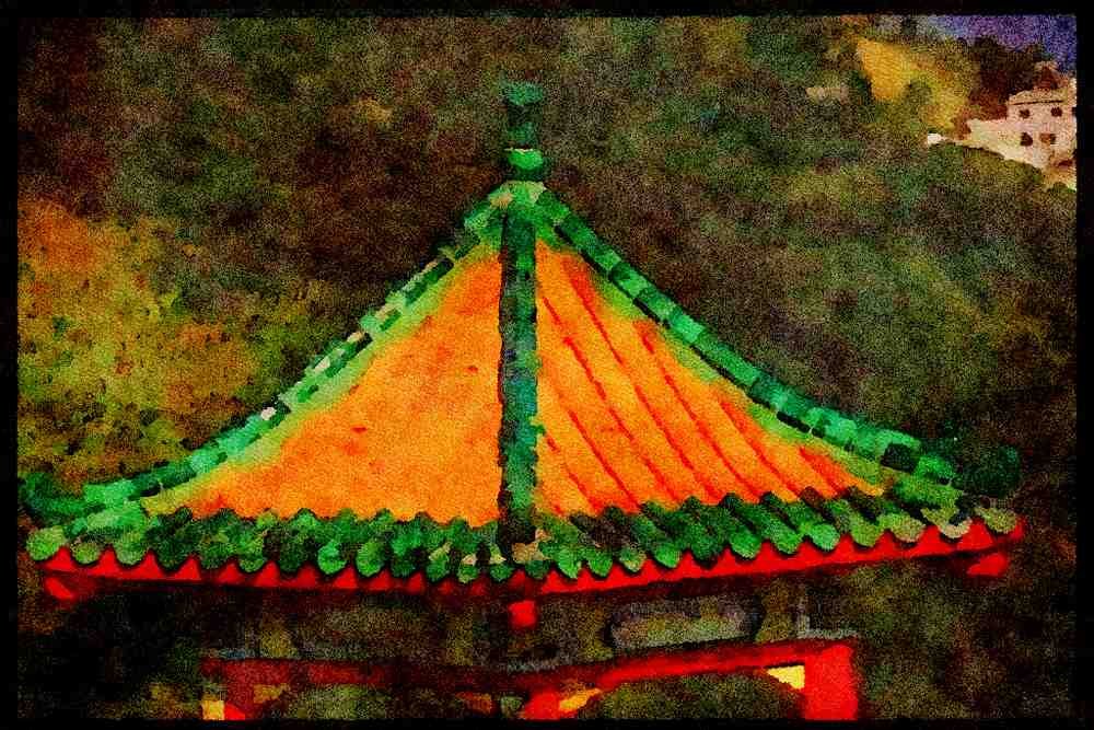 Hong Kong 279023 Ceramic Tile Roof A4 Limited Edition Watercolour Print