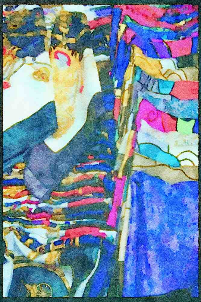 Hong Kong 279066 Silk Scarves On Display A4 Limited Edition Watercolour Print