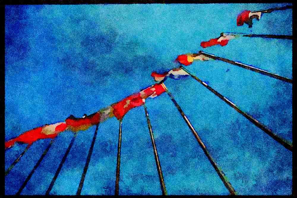 Hong Kong 279072 New World Harbour, View Of International Flags A4 Limited Edition Watercolour Print