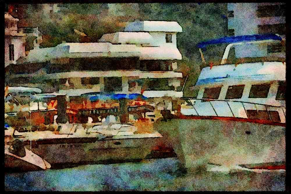 Hong Kong 279086 Luxury Boats, Aberdeen Harbour A4 Limited Edition Watercolour Print