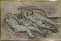 Honore Daumier study of three naked women lying at the foot of a clif Art A4 Photo Print