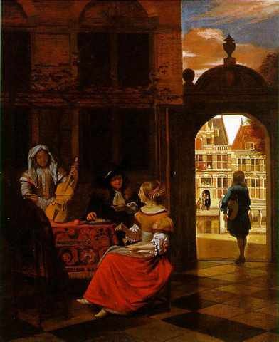 Hooch Pieter De Musical Party In Courtyard A4 Photo Print
