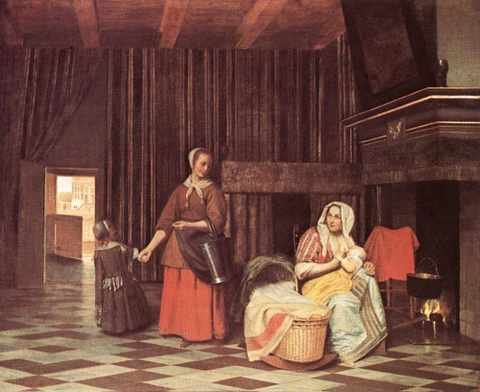 Hooch Pieter De Suckling Mother And Maid A4 Photo Print