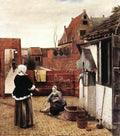 Hooch Pieter De Woman And Maid In Courtyard A4 Photo Print