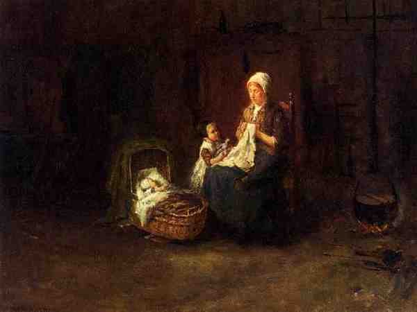 Hoog Bernard De A Mother And Her Children In An Interior A4 Photo Print