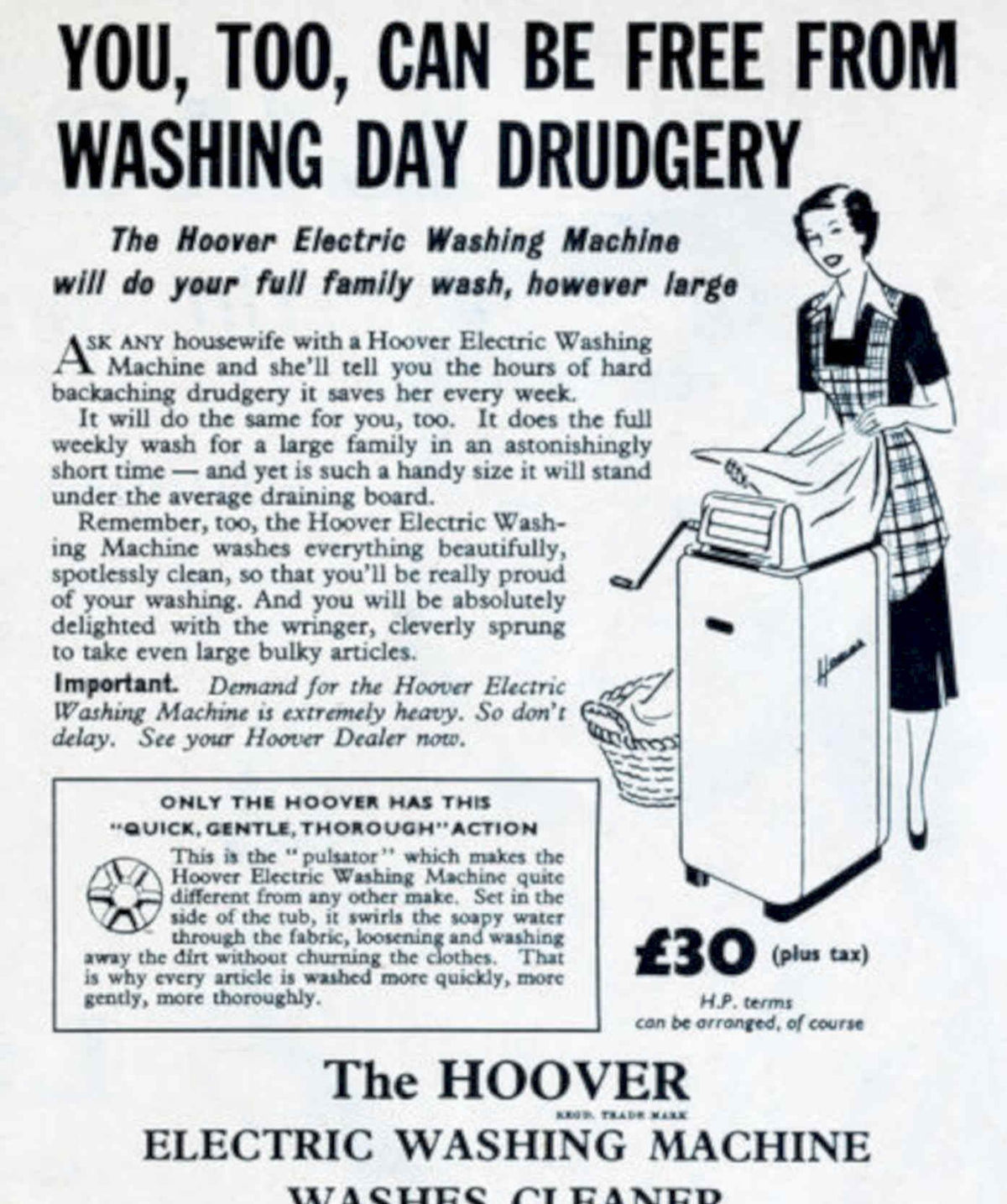 Hoover Washing Machine 1 Vintage Retro Advert Poster A4 Photo Print