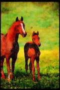 Horse 113065 Arabian Horses Mare With Foal In Field Of Yellow Flowers A4 Limited Edition Watercolour Print