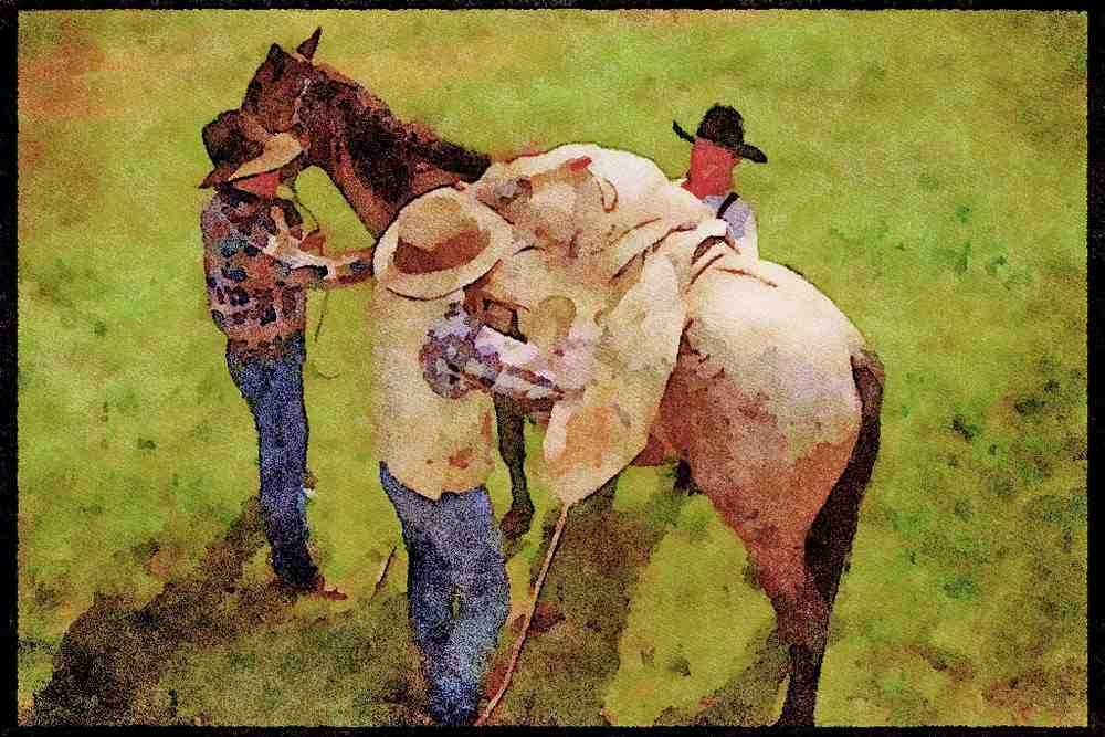 Horse 197091 Cowboys Loading Up A4 Limited Edition Watercolour Print
