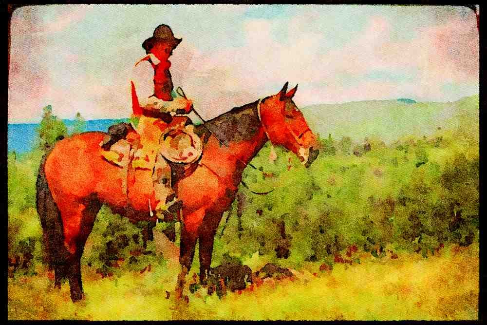 Horse 197094 Working Cowboys, Rocky Mountains A4 Limited Edition Watercolour Print
