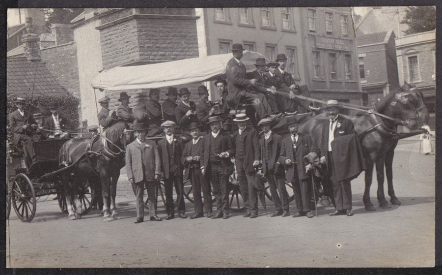 Horse Drawn Covered Coach & Men Outside Railway Arms Vintage A4 Photo Print