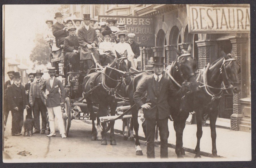 Horse Drawn Stage Coach Outside Chambers Commercial Hotel Vintage A4 Photo Print