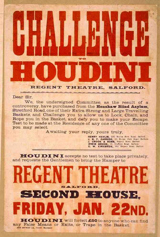 Houdini 5 Magic Magician Vintage A4 Photo Print