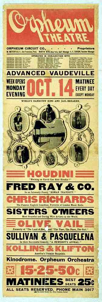 Houdini 6 Magic Magician Vintage A4 Photo Print