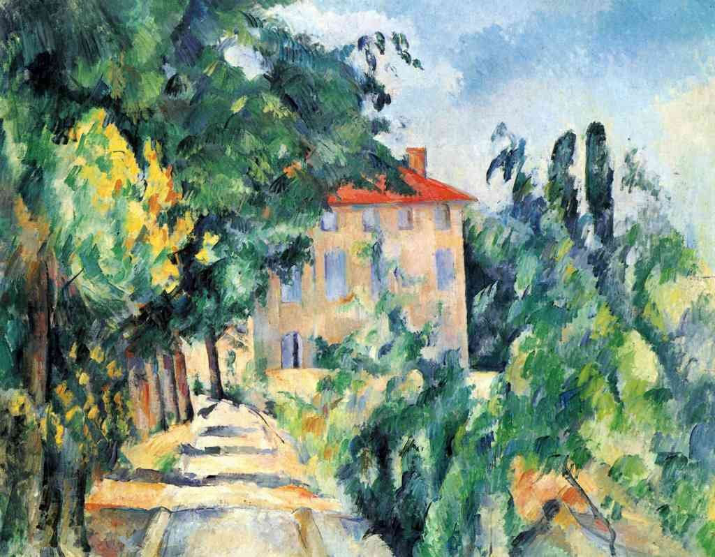House With Red Roof Cezanne A4 Photo Print