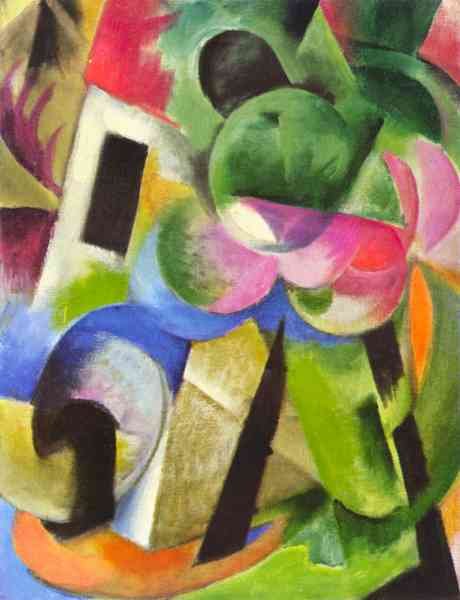 House with trees by Franz Marc Abstract Art A4 Photo Print