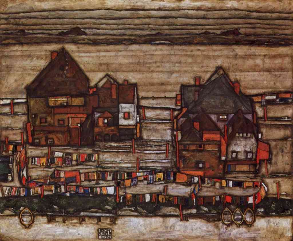Houses With Laundry Lines And Suburban Schiele A4 Photo Print