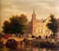 Hove Bartholomeus Johannes Van A Sunlit Townview With Figures Gathered On A Square Along A Canal A4 Photo Print