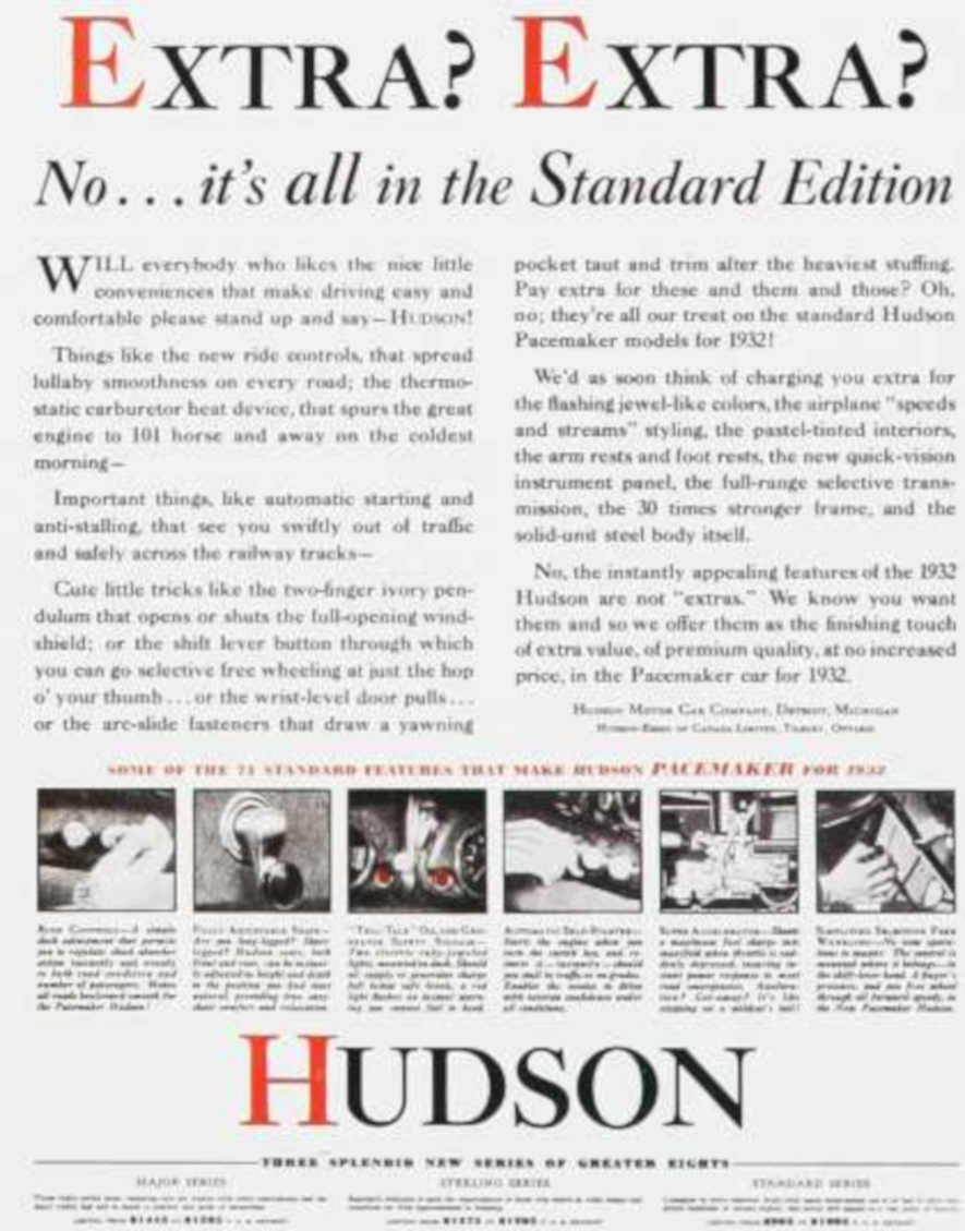 Hudson Pacemaker 1932 Vintage Retro Advert Ads A4 Photo Print