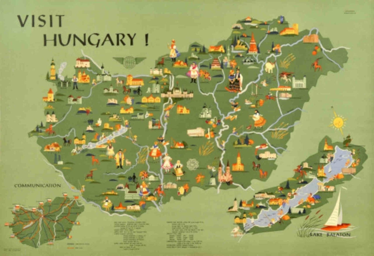 Hungary Map Balaton Vintage Retro Advert Poster A4 Photo Print