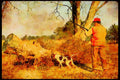 Hunting 195050 Southern Quail Hunter And Pointer points Covey Of Birds A4 Limited Edition Watercolour Print