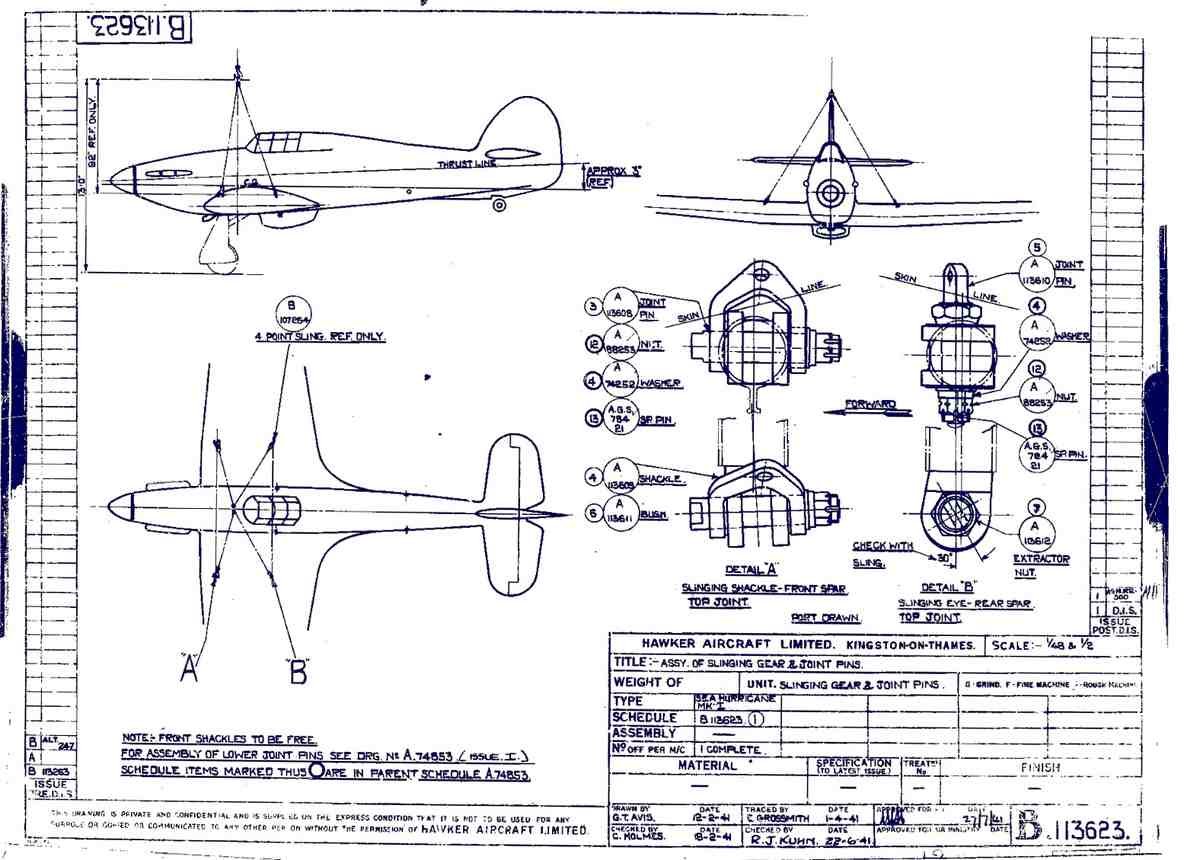 Hurricane MK1 Blueprints B113623 A4 Photo Print