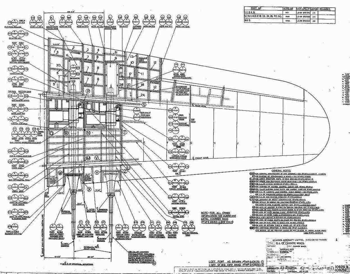 Hurricane MK1 Blueprints GA of Cannon Wings A4 Photo Print