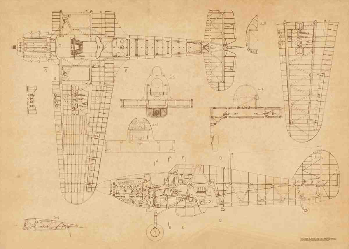 Hurricane MK1 Blueprints Hurri Mk I Metal Wing 05 A4 Photo Print