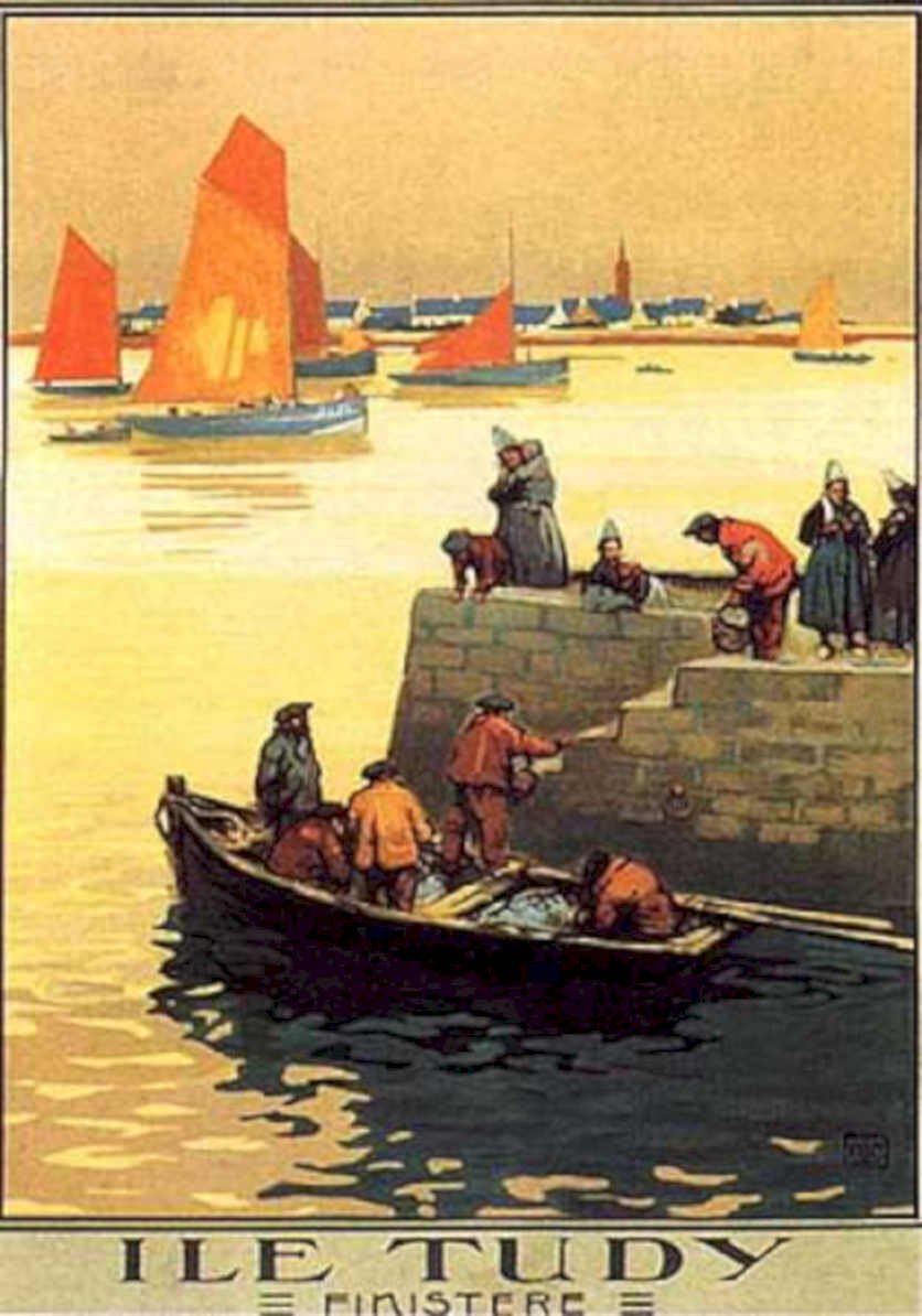 Ile Tudy Harbor Vintage Retro Advert Ads A4 Photo Print