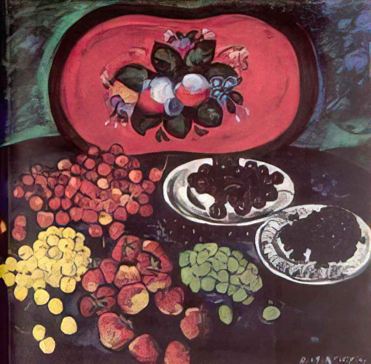 Ilya Mashkov berries on the background of a red tray 1908 Art A4 Photo Print