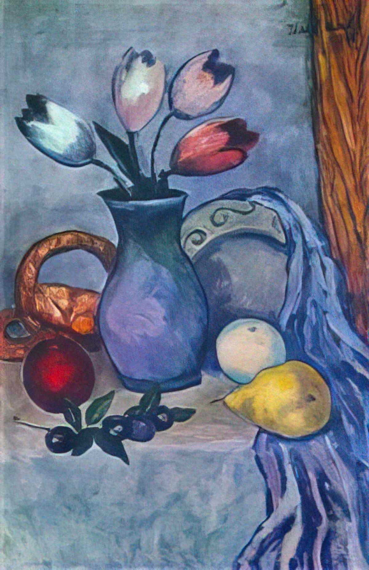 Ilya Mashkov fruits and tulips 1918 Art A4 Photo Print