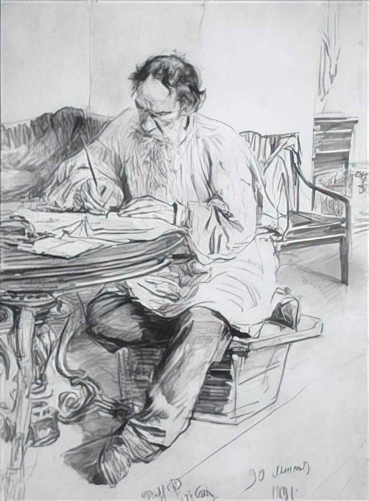 Ilya Repin leo tolstoy working at the round table 1891 Art A4 Photo Print