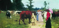 Ilya Repin young ladys walk among herd of cow Art A4 Photo Print