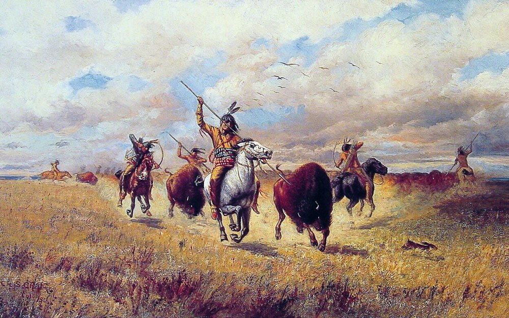 Indian Buffalo Hunt Art A4 Photo Print