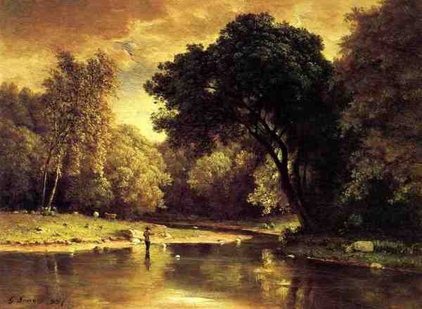 Inness George Fisherman In A Stream A4 Photo Print