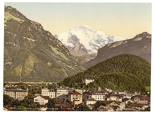 Interlaken with Jungfrau II Bernese Oberland Vintage A4 Photo Print