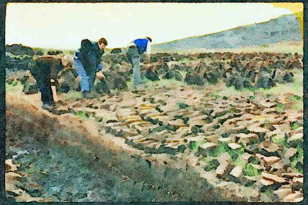 Ireland 385009 Preparing Peat For Fuel A4 Limited Edition Watercolour Print
