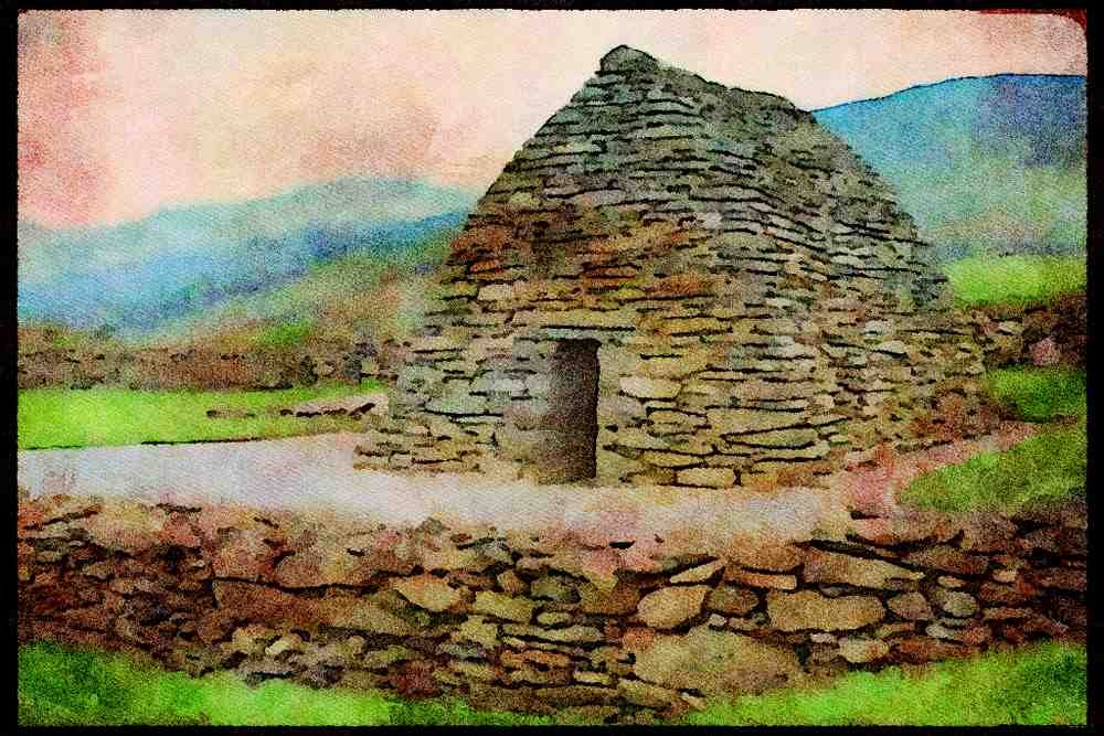 Ireland 385082 Gallurus Oratory, Corbel Built Church, Dingle Peninsula A4 Limited Edition Watercolour Print