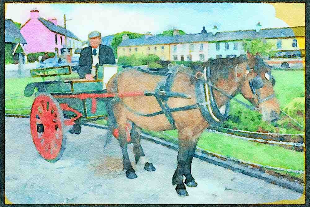 Ireland 385090 Pony And Jaunting Cart, Sneem A4 Limited Edition Watercolour Print