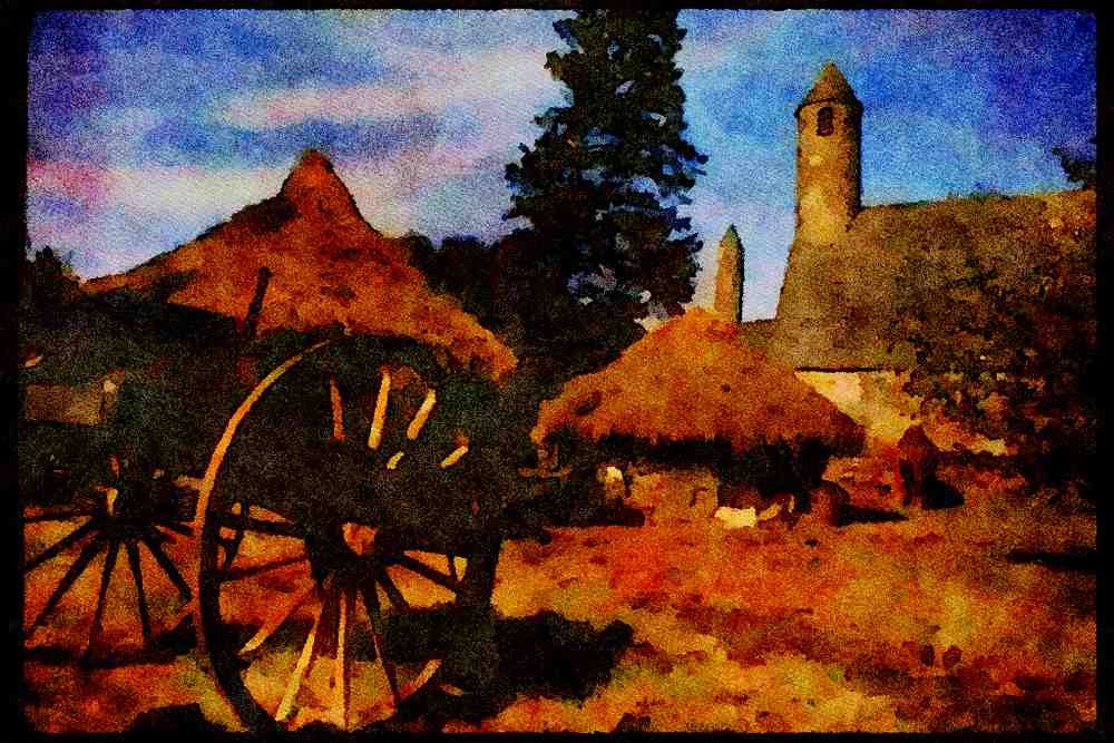 Ireland Emerald Isle 017044 Historic Setting, Wicklow Mountains A4 Limited Edition Watercolour Print