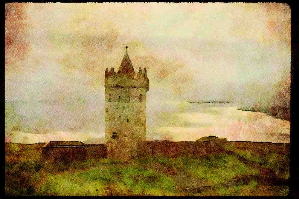 Ireland Emerald Isle 017070 Castle Near Cliffs Of Mohr A4 Limited Edition Watercolour Print