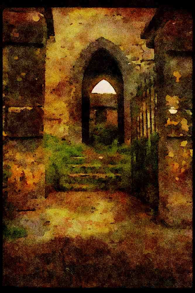 Ireland Emerald Isle 017073 Doorway, Ashford Castle A4 Limited Edition Watercolour Print