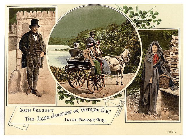 Irish jaunting car and peasants County Galway Vintage A4 Photo Print