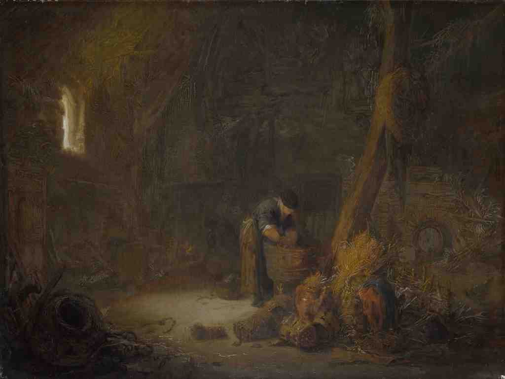 Isack van Ostade The Interior of a Barn with Two Peasants A4 Photo Print