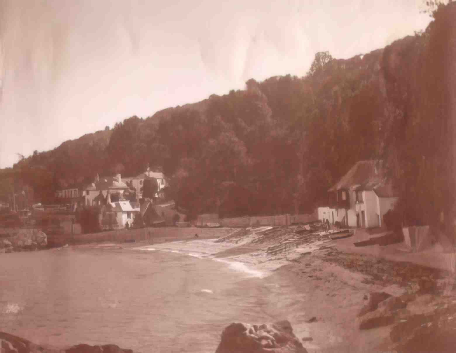 Isle of Wight Beach and Cottages Vintage A4 Photo Print