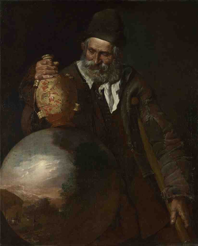 Italian An Old Man holding a Pilgrim Bottle A4 Photo Print