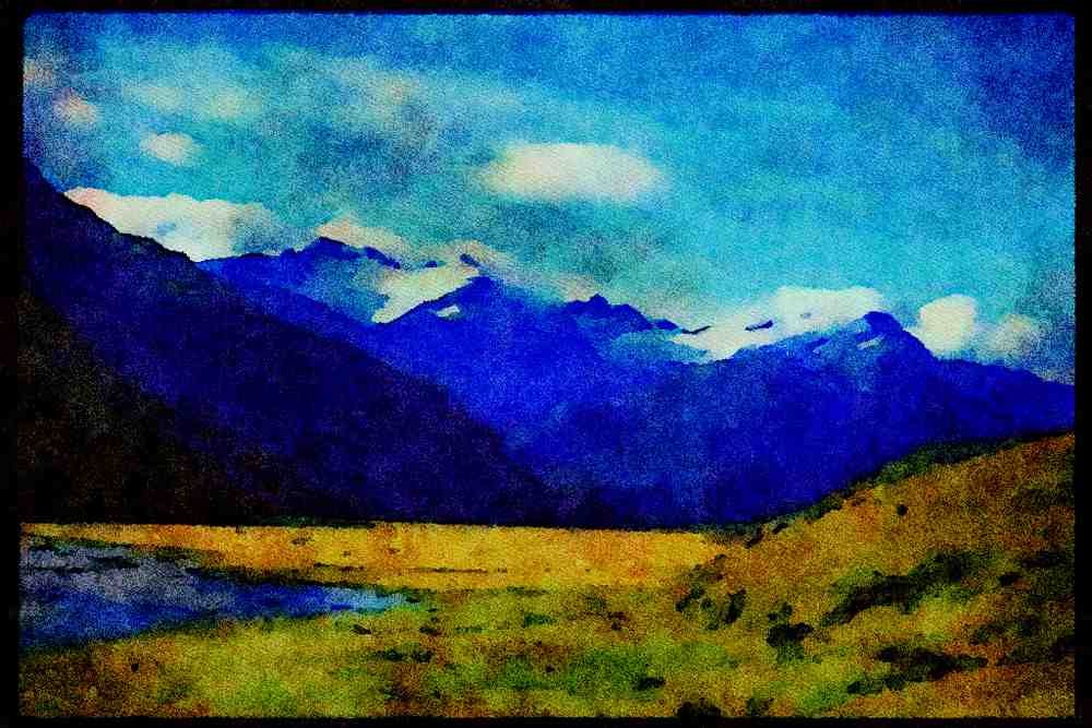 Italian Italy 036061 Mountain Valley, Mount Aspiring National Park A4 Limited Edition Watercolour Print