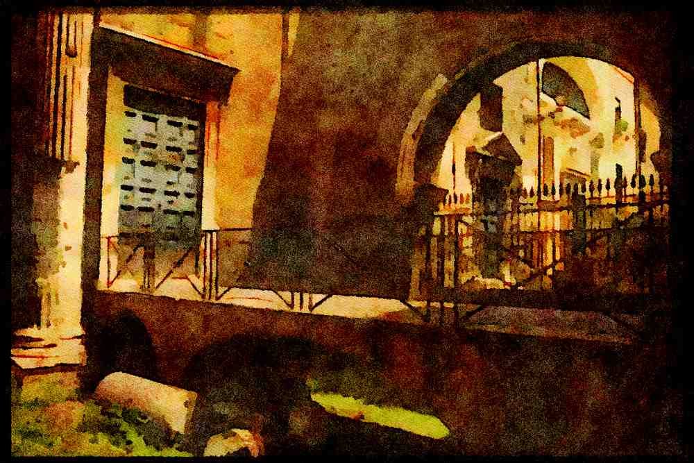 Italian Italy 111012 Bridge And Doorway, Rome A4 Limited Edition Watercolour Print